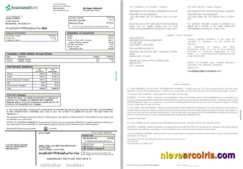 USA Associated Bank Mortgage Statement, 2 Pages SCR Preview