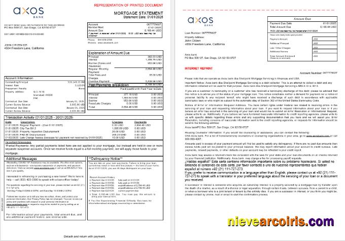 USA Axos Bank Mortgage Statement In Word And PDF Formats, 3 Pages 1 2 Photolook