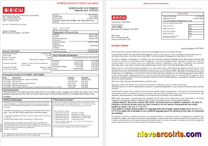 USA BECU Bank Mortgage Statement In Word And PDF Formats, 3 Pages 1 2 Template