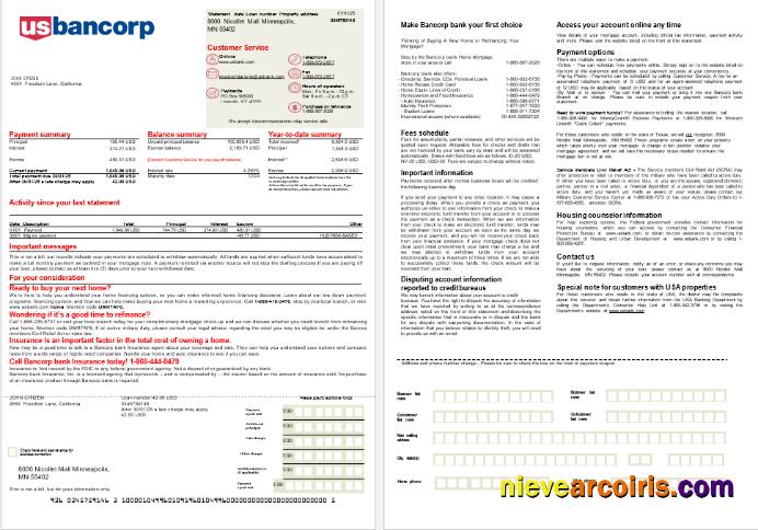 USA Bancorp Bank Mortgage Statement In Word And PDF Formats, 2 Pages Preview