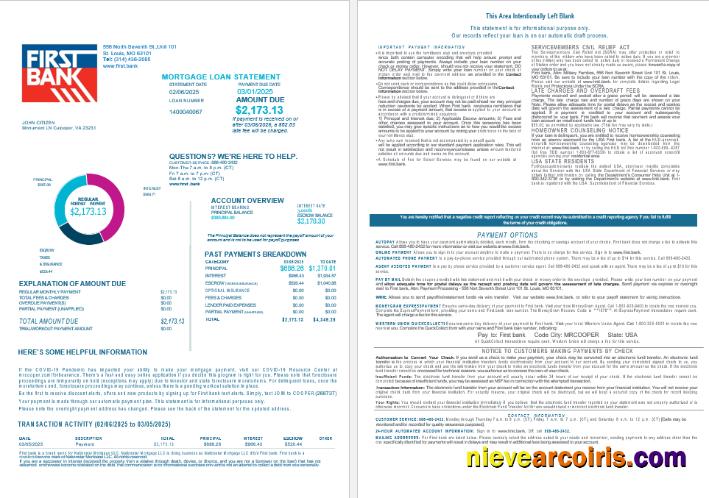 USA Bay First Bank Mortgage Loan Statement In Word And PDF Formats , 4 Pages 1 2 Photolook