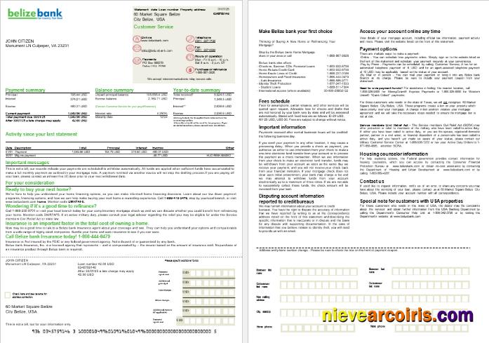 USA Belize Bank Mortgage Statement In Word And PDF Formats, 2 Pages Preview