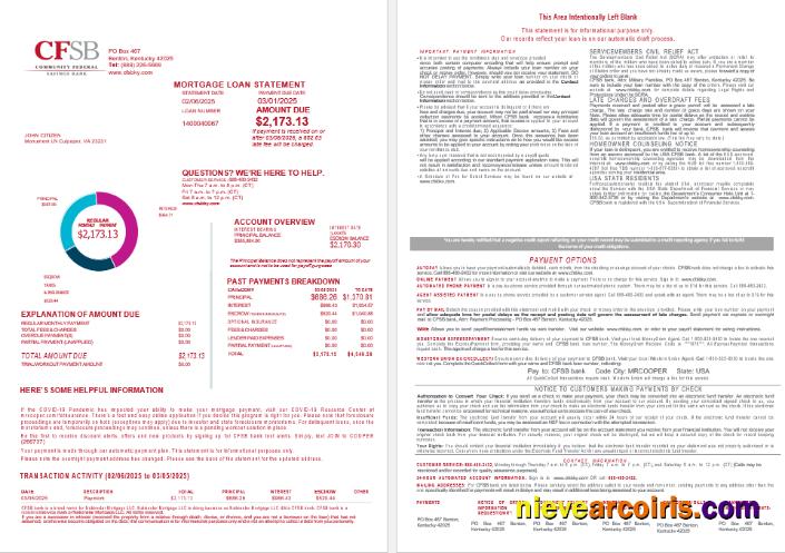 USA CFSB Bank Mortgage Loan Statement In Word And PDF Formats , 4 Pages 1 2 Preview