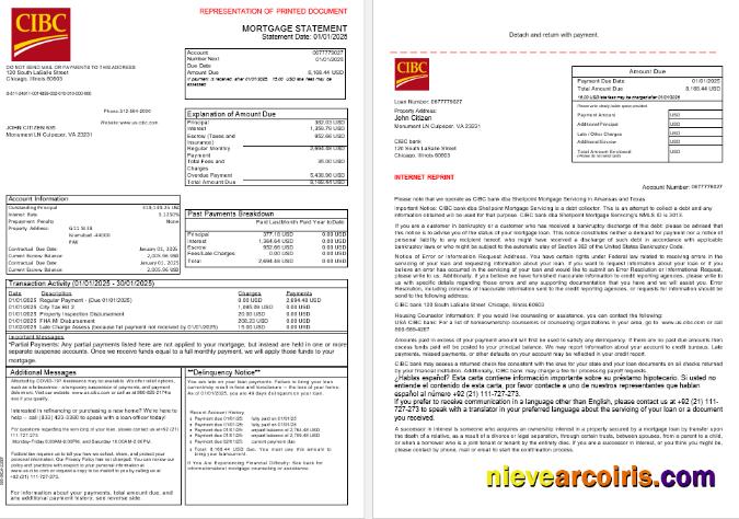 USA CIBC Bank Mortgage Statement In Word And PDF Formats, 3 Pages 1 2 Template