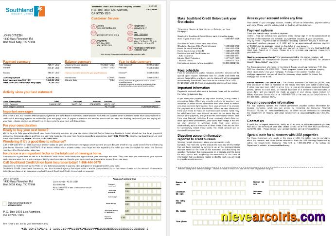 USA California Southland Credit Unio Mortgage Statement In Word And PDF Formats, 2 Pages Preview