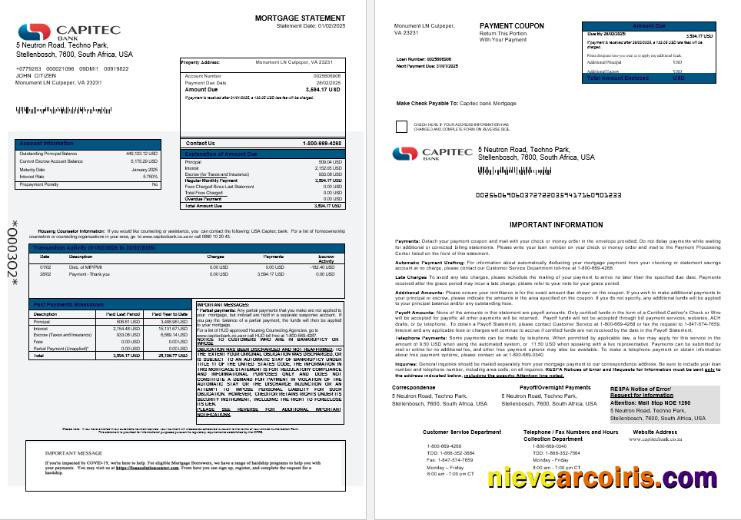 USA Capitec Bank Mortgage Statement In Word And PDF Formats 1 2 Sample