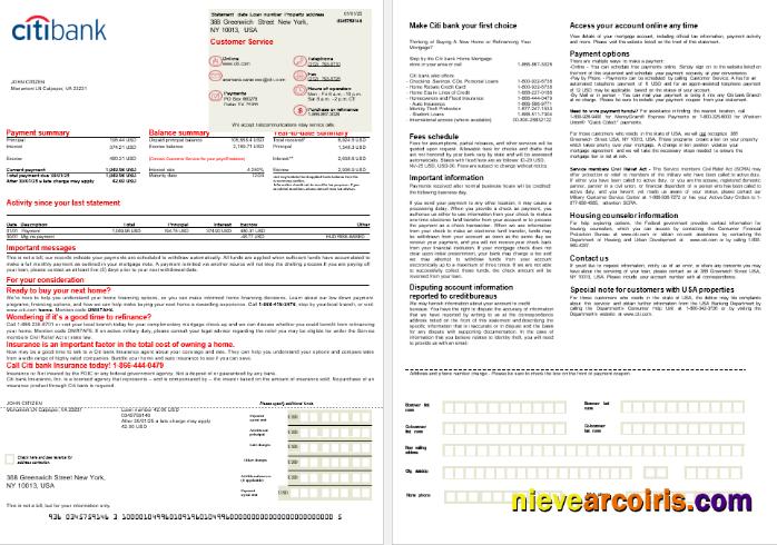 USA Citi Bank Mortgage Statement In Word And PDF Formats, 2 Pages Photolook
