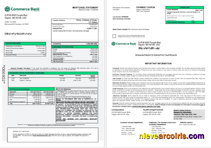 USA Commerce Bank Mortgage Statement In Word And PDF Formats 1 2 Sample