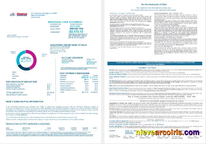 USA Costco Anywhere Visa Card By Citi Bank Mortgage Loan Statement In Word And PDF Formats , 4 Pages Preview