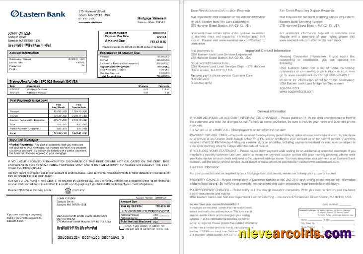 USA Eastern Bank Mortgage Statement In Word And PDF Formats Sample