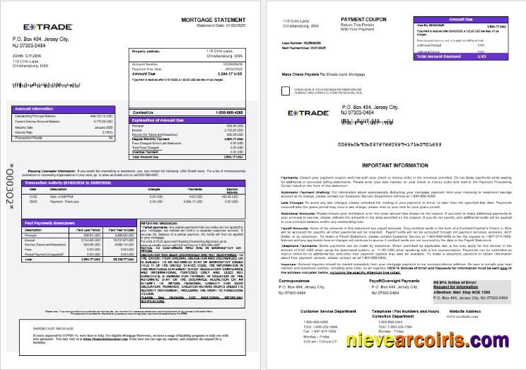 USA Etrade Bank Mortgage Statement In Word And PDF Formats 1 2 Sample