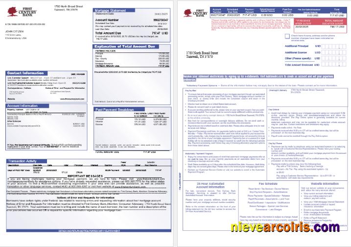 USA First Century Bank Mortgage Statement In Word And PDF Formats, 3 Pages 1 2 Template