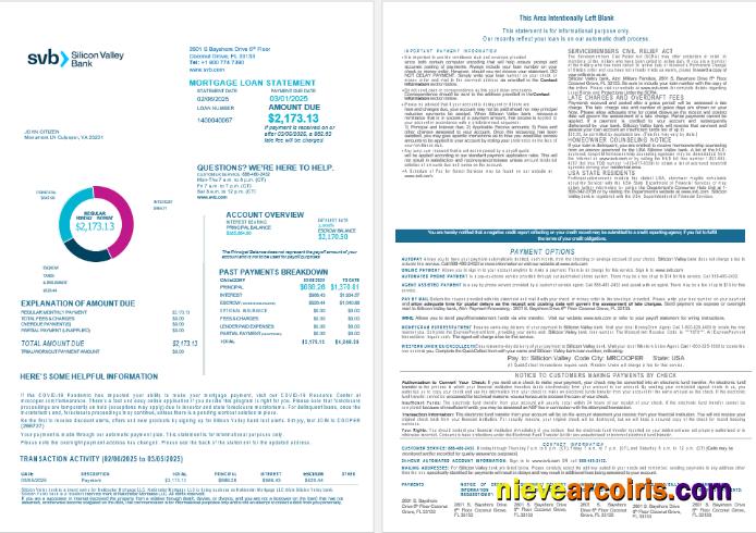 USA Florida Silicon Valley Bank Mortgage Loan Statement In Word And PDF Formats , 4 Pages 1 2 Preview