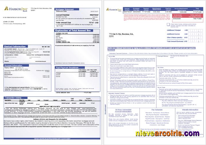 USA HarborOne Bank Mortgage Statement In Word And PDF Formats, 3 Pages 1 2 Preview