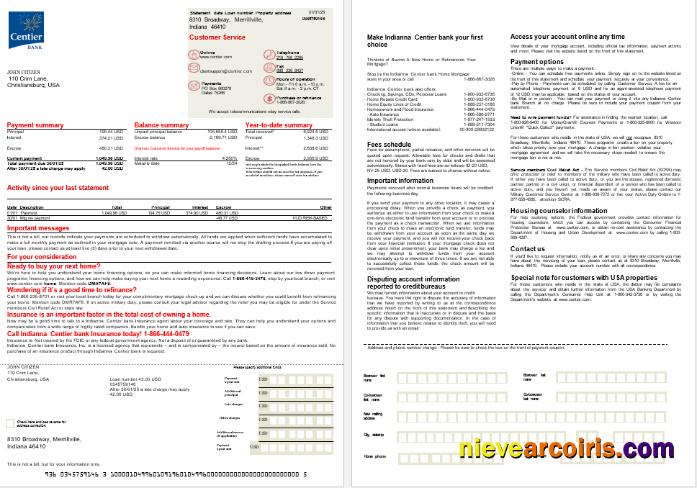 USA Indianna Centier Bank Mortgage Statement In Word And PDF Formats, 2 Pages Photolook