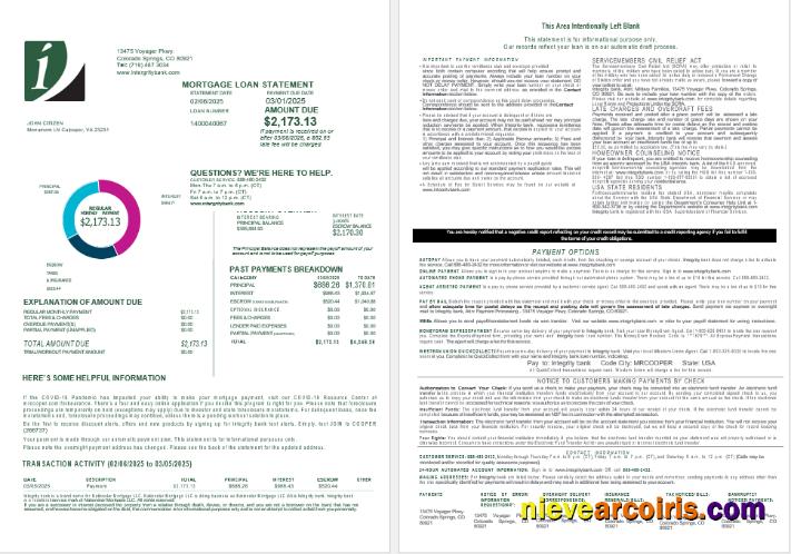 USA Integrity Bank Mortgage Loan Statement In Word And PDF Formats , 4 Pages 1 2 Template