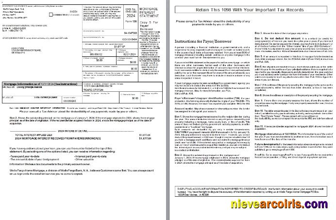 USA Iowa Wells Fargo Bank Mortgage Interest Statement, 2 Pages Scr Template