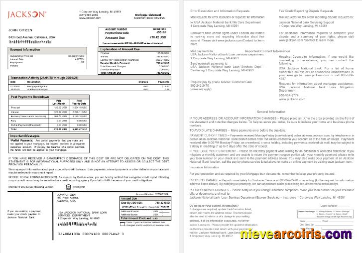USA Jackson National Bank Mortgage Statement In Word And PDF Formats Preview