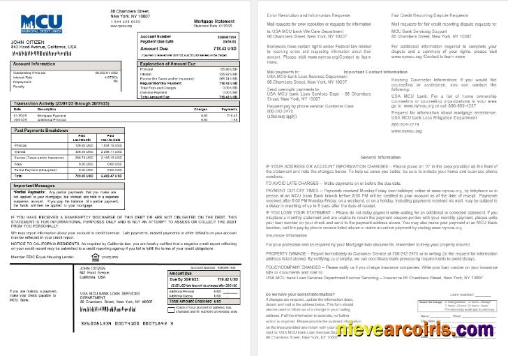 USA MCU Bank Mortgage Statement In Word And PDF Formats Preview