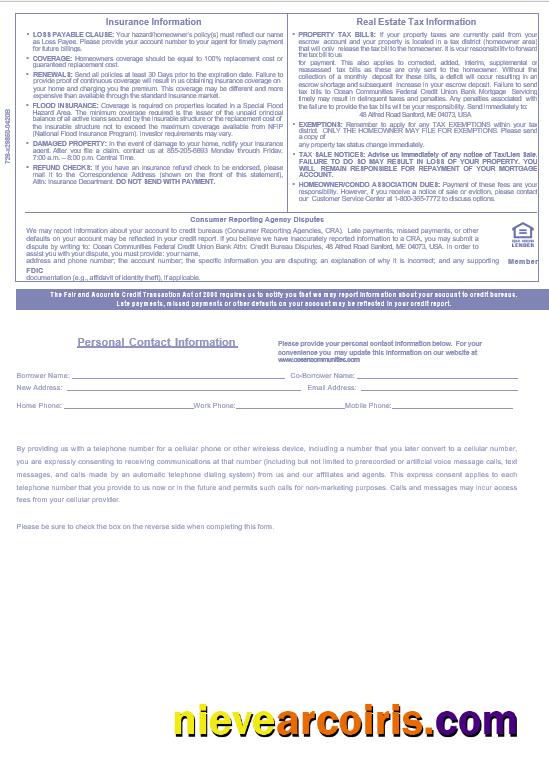 USA Maine Ocean Communities Federal Credit Union Bank Mortgage Statement In Word And PDF Formats, 3 Pages 3 Preview