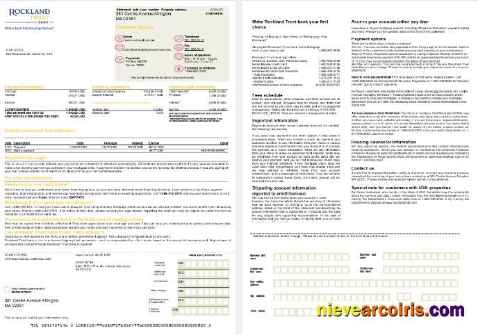 USA Massachusetts Rockland Trust Bank Mortgage Statement In Word And PDF Formats, 2 Pages Photolook