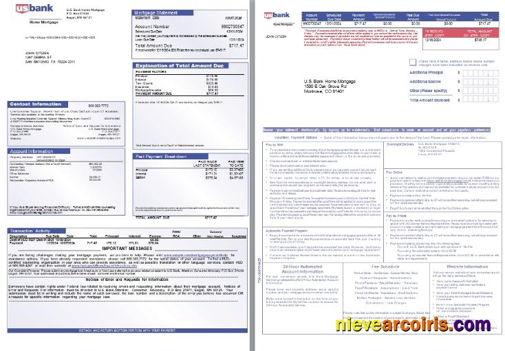 USA Missouri U.S. Bank Home Mortgage Statement, 3 Pages Scr Preview