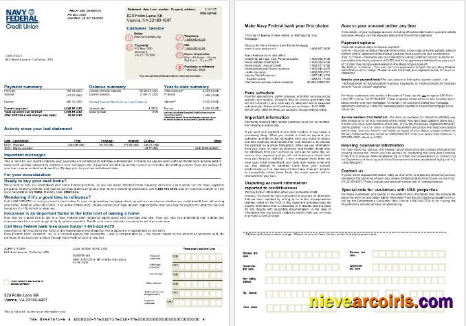USA Navy Federal Bank Mortgage Statement In Word And PDF Formats, 2 Pages Photolook