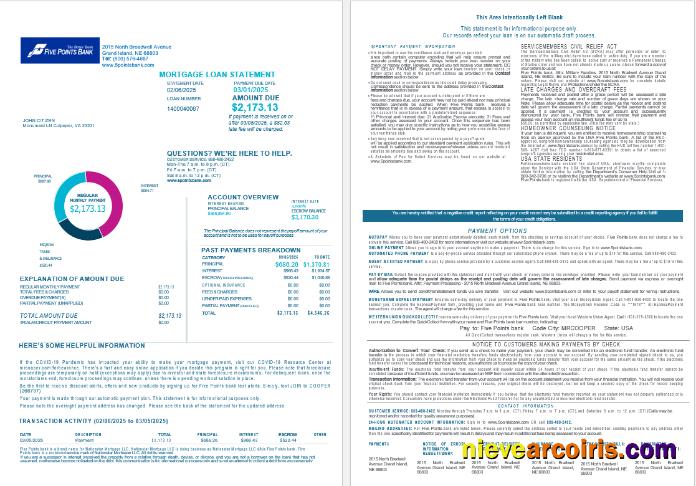USA Nebraska Five Points Bank Mortgage Loan Statement In Word And PDF Formats , 4 Pages 1 2 Sample