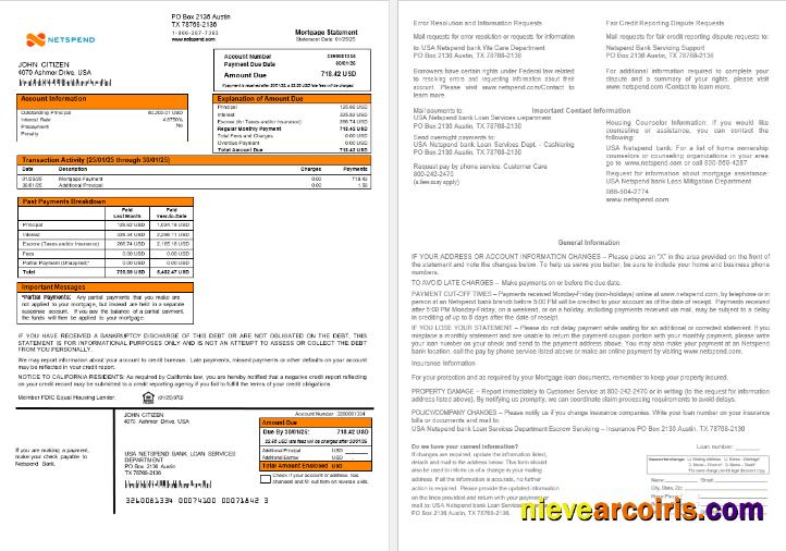 USA Netspend Bank Mortgage Statement In Word And PDF Formats Sample