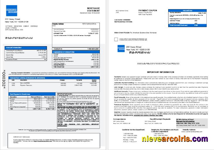 USA New York American Express Blue Bank Mortgage Statement In Word And PDF Formats 1 2 Preview