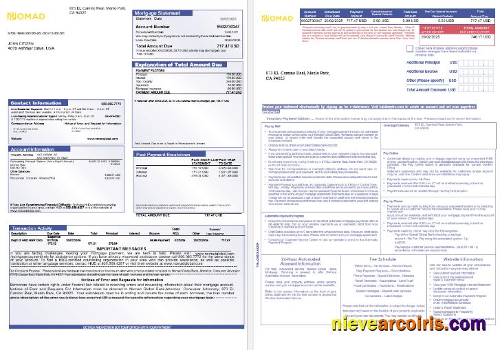USA Nomad Global Bank Mortgage Statement In Word And PDF Formats, 3 Pages Preview