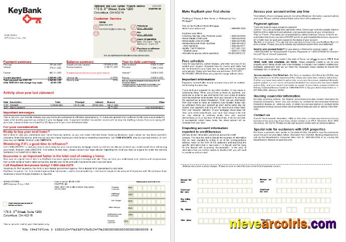 USA Ohio KeyBank Bank Mortgage Statement In Word And PDF Formats, 2 Pages Template
