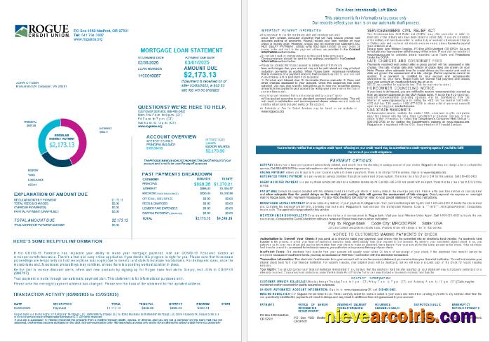 USA Oregon Rogue Bank Mortgage Loan Statement In Word And PDF Formats , 4 Pages 1 2 Preview