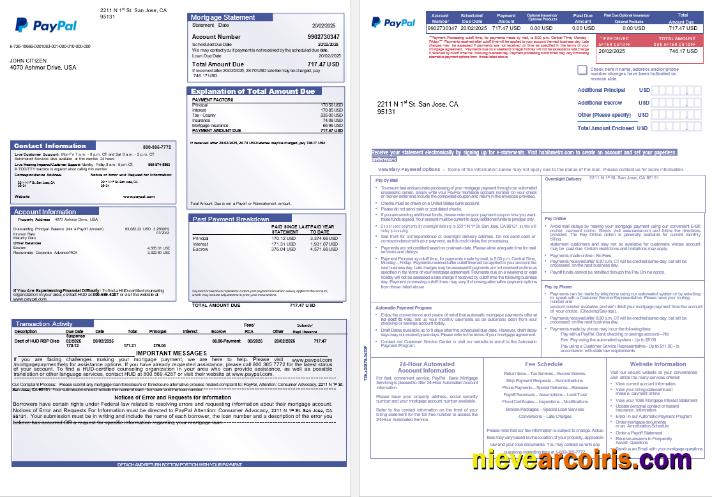USA PayPal Mortgage Statement In Word And PDF Formats, 3 Pages Photolook