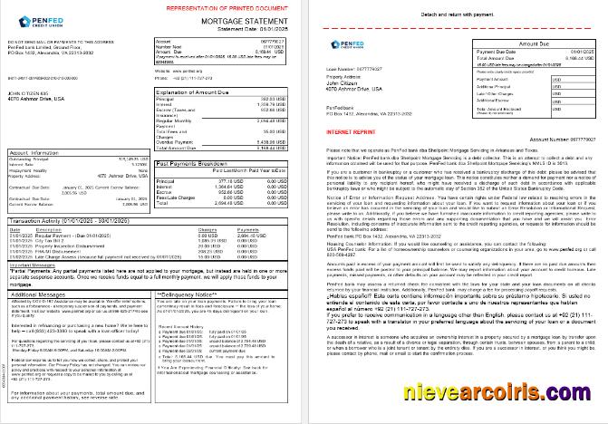 USA Pentagon Federal Credit Union Mortgage Statement In Word And PDF Formats, 3 Pages Template