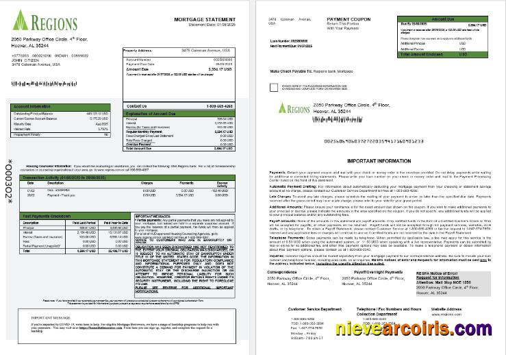 USA Regions Bank Mortgage Statement In Word And PDF Formats 1 2 Preview