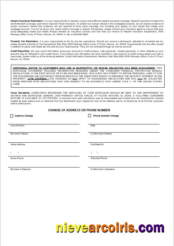 USA Regions Bank Mortgage Statement In Word And PDF Formats 3 Sample