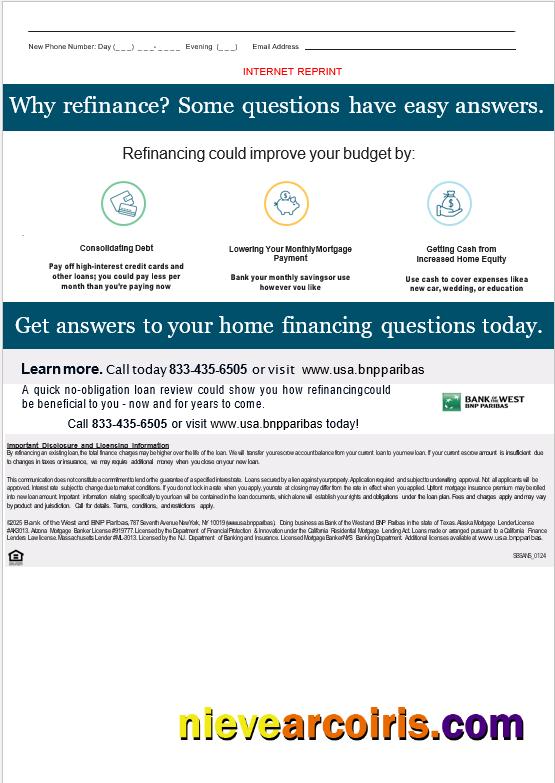 USA South Dakota Bank Of The West BNP Paribas Bank Mortgage Statement In Word And PDF Formats, 3 Pages 3 Photolook