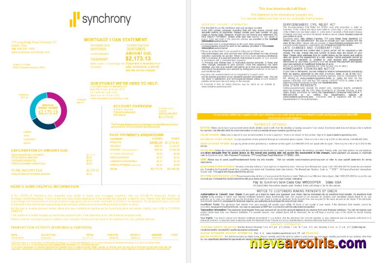 USA Synchrony Bank Mortgage Loan Statement In Word And PDF Formats , 4 Pages 1 2 Photolook