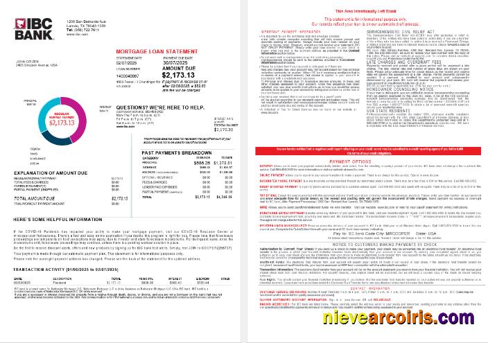 USA Texas IBC Bank Mortgage Loan Statement In Word And PDF Formats , 4 Pages 1 2 Photolook