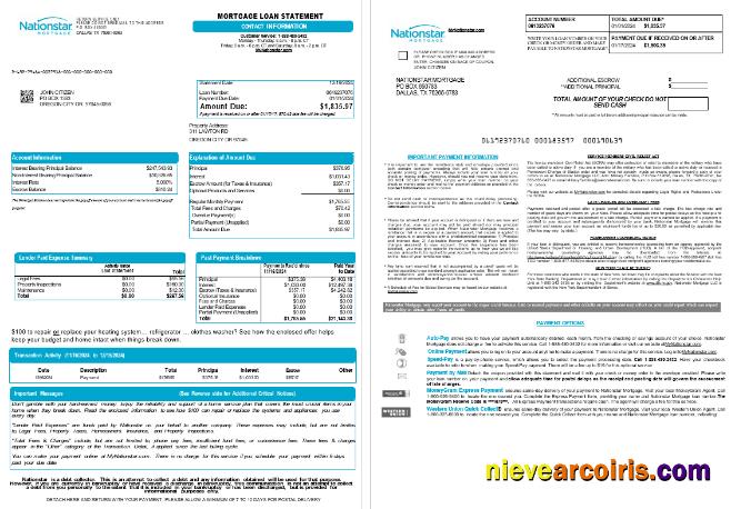 USA Texas Nationstar Mortgage LLC Mortgage Loan Statement, 8 Pages Scr Photolook