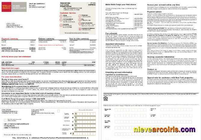 USA Texas Wells Fargo Bank Mortgage Statement, 2 Pages Scr Preview