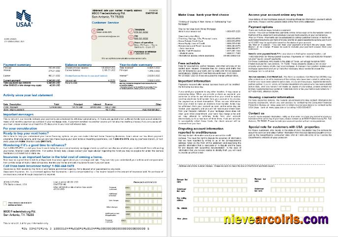 USA USAA Bank Mortgage Statement In Word And PDF Formats, 2 Pages Photolook