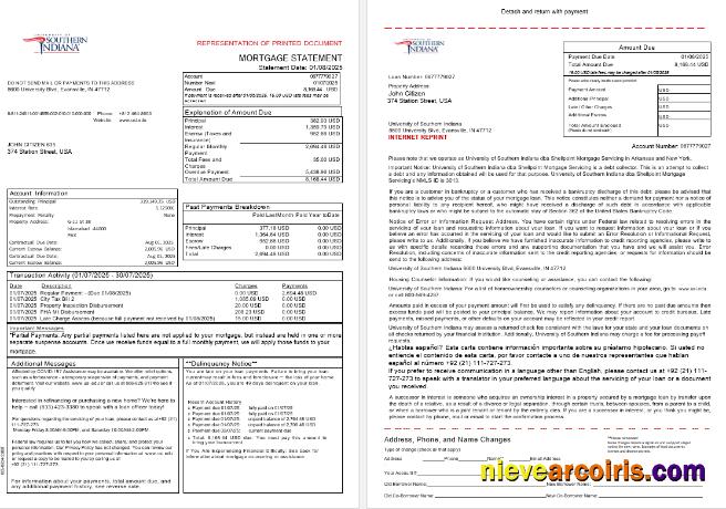 USA University Of Southern Indianna Account Mortgage Statement In Word And PDF Formats, 3 Pages 1 2 Preview