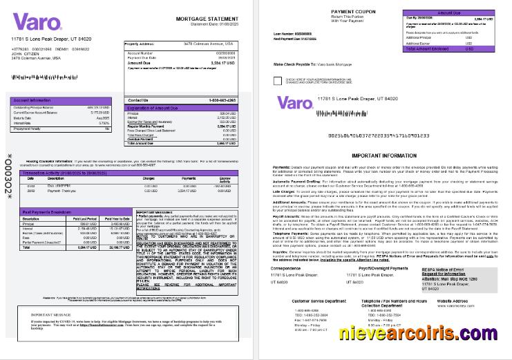USA Varo Bank Mortgage Statement In Word And PDF Formats 1 2 Template