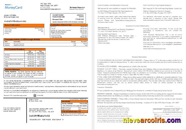 USA Walmart Money Card Mortgage Statement In Word And PDF Formats Template