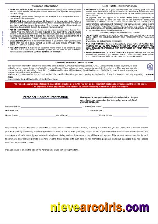 USA Wells Fargo Bank Mortgage Statement In Word And PDF Formats, 3 Pages 3 Photolook