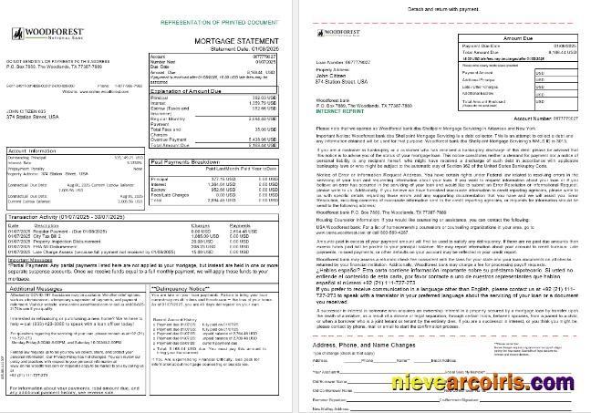 USA Woodforest Bank Mortgage Statement In Word And PDF Formats, 3 Pages 1 2 Photolook