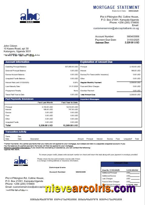 Uganda ABC Bank Of Uganda Mortgage Statement In Word And PDF Formats Photolook