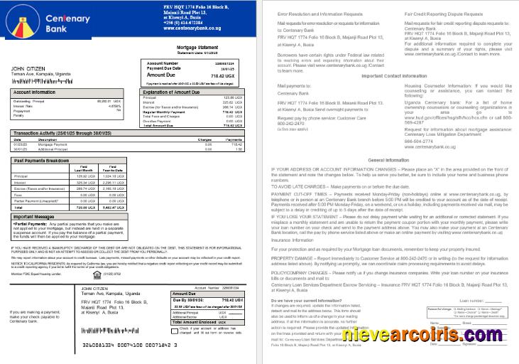 Uganda Centenary Bank Mortgage Statement In Word And PDF Formats Photolook